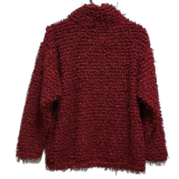 SKYE'S THE LIMIT Womens M Red Cranberry Shaggy Teddy Zip Pullover Sweater Top - Picture 2 of 7